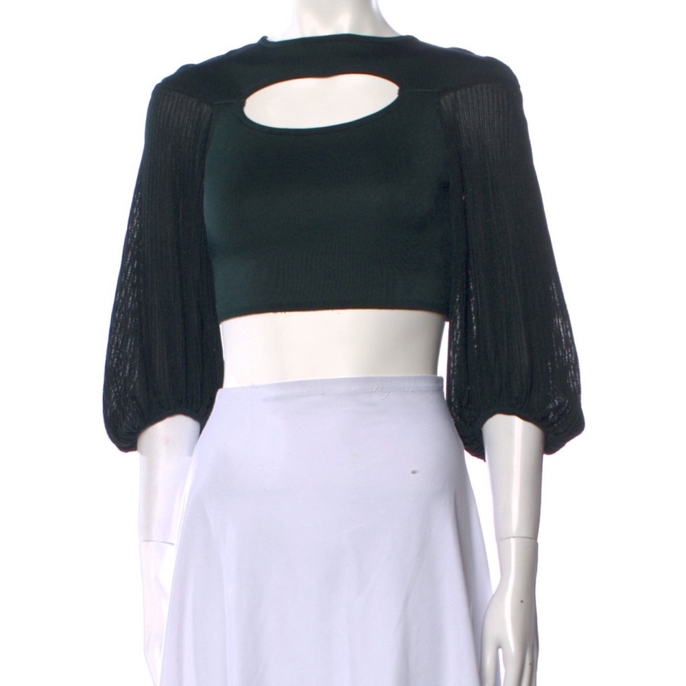 Paola Bernardi Black Crop Top with Sheer Sleeves